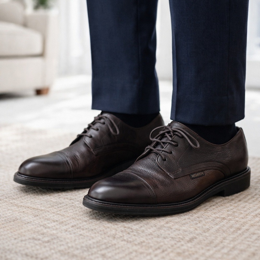 Mephisto Melchior Oxford‎ Mens 10 Brown Leather Cap Toe Comfort Dress Shoes